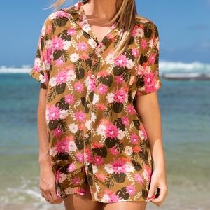 ACACIA Mombasa silk shirt dress in Lei Day